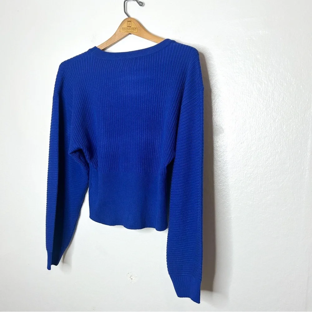 PINK‎ ROSE Womens Cobalt Blue Ribbed Knit Balloon Sleeve Sweater Medium M